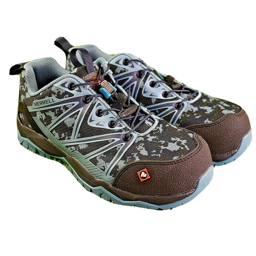 Merrell Fullbench Work Shoes Womens 6 Blue Camo Composite Safety Toe Slip Resist